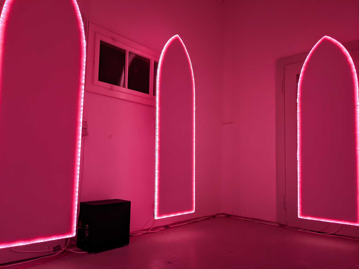 Installation view of Liturgical Space showing the light installation